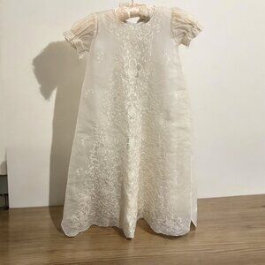 Vintage 1980's Baptismal Embroidered Baby Christening Long Gown 6 - 9 Mos